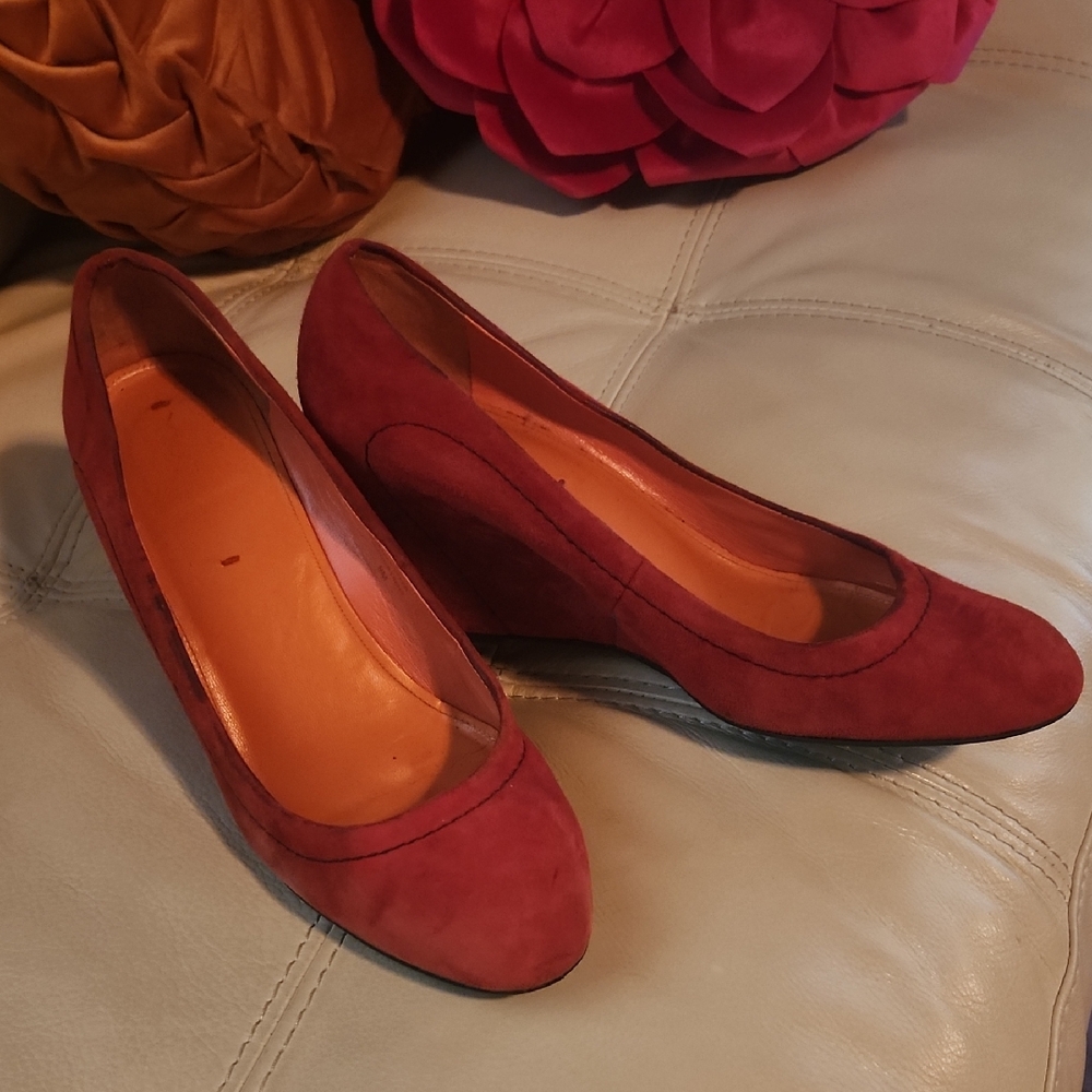 Via Spiga Red Suede Wedges